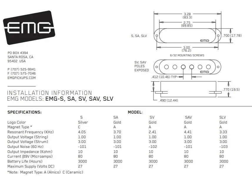 EMG SV Gitarový Snímač Strat Čierna EMG SV Gitarový Snímač Strat Čierna