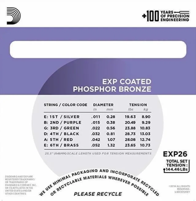 Daddario EXP 26 Phospor Bronze Struny pre Akustickú Gitaru 011-052 Bulk