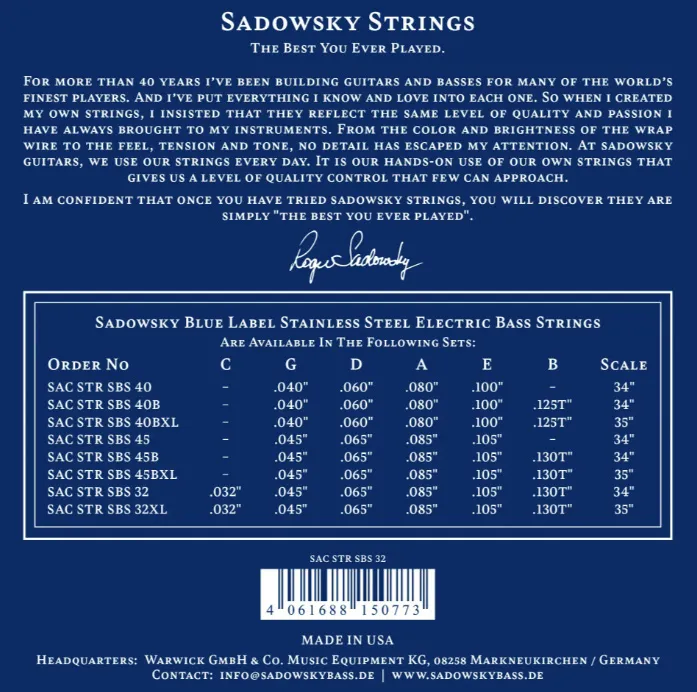 Sadowsky Blue Label Struny pre 5-strunovú Basgitaru 045-130T Oceľ Sadowsky Blue Label Struny pre 5-strunovú Basgitaru 045-130T Oceľ