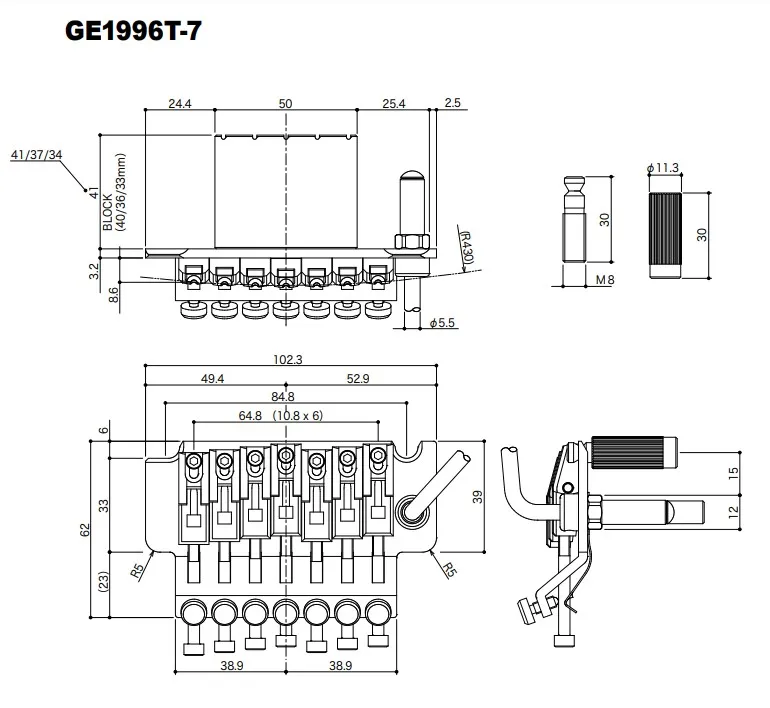 Gotoh GE1996T-7 – 7-strunové Floyd Rose tremolo, Zlatá Gotoh GE1996T-7 – 7-strunové Floyd Rose tremolo, Zlatá