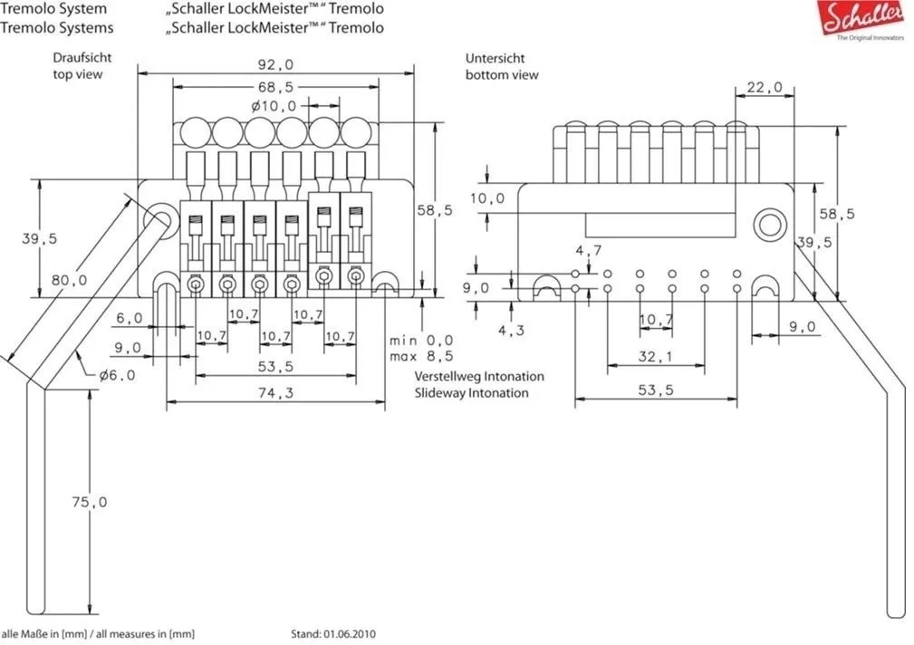 Schaller LockMeister® 6 – 6-strunový prémiový tremolo systém, Chrom