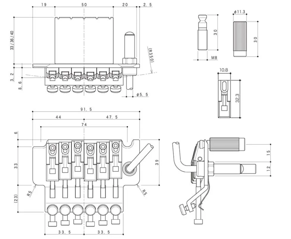 Gotoh GE1996T L Chrome – Tremolo typ Floyd Rose, Ľavoruké