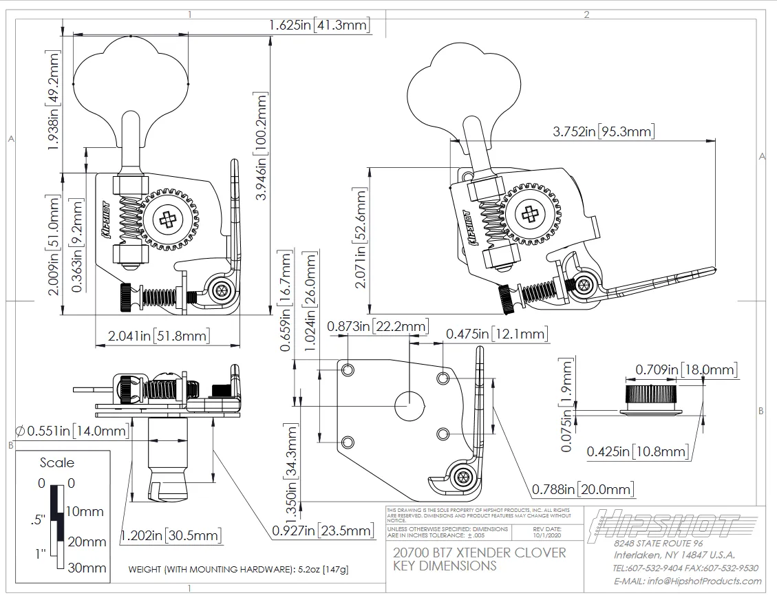 Hipshot BT7 Bass Xtender Nikel (20700C)