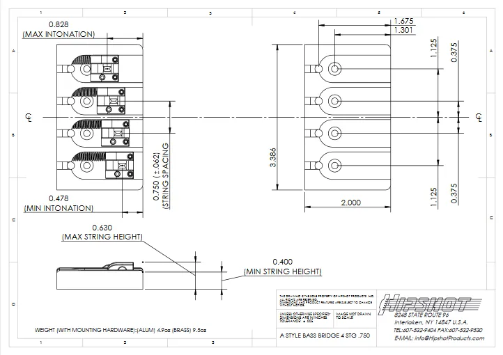 Hipshot – Kobylka A-Style pre 4-strunovú Basgitaru, Čierna (5A400BB-750)