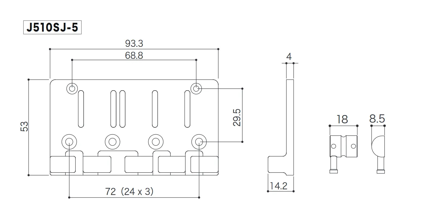 Gotoh J510SJ-5 – Kobylka pre 5-strunovú basgitaru, Chróm